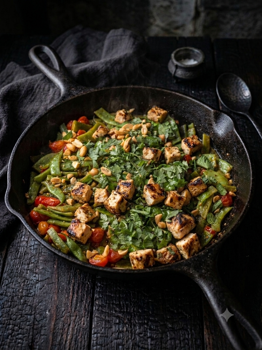Skillet Chicken with Blistered Runner Beans