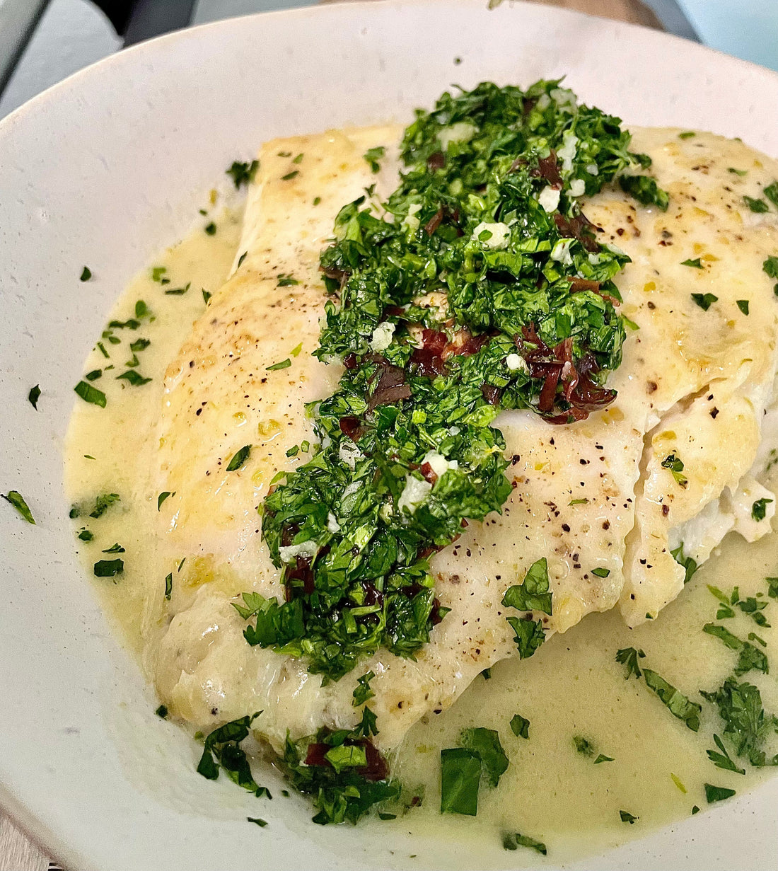 Aromatic Coconut Milk Poached Halibut With Dulse Gremolata