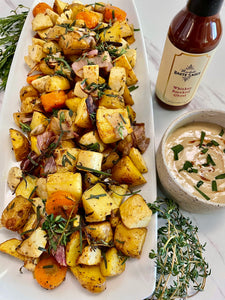 Whiskey Smoked Ghost Roasted Vegetables With Spicy Tahini Dipping Sauce