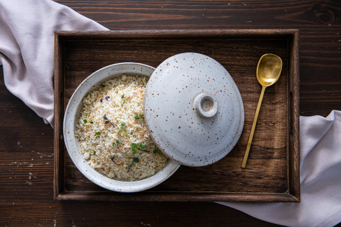Coconut Sesame Rice With Wilted Greens