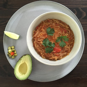 Fideo Soup with Red Chili Lime Sauce