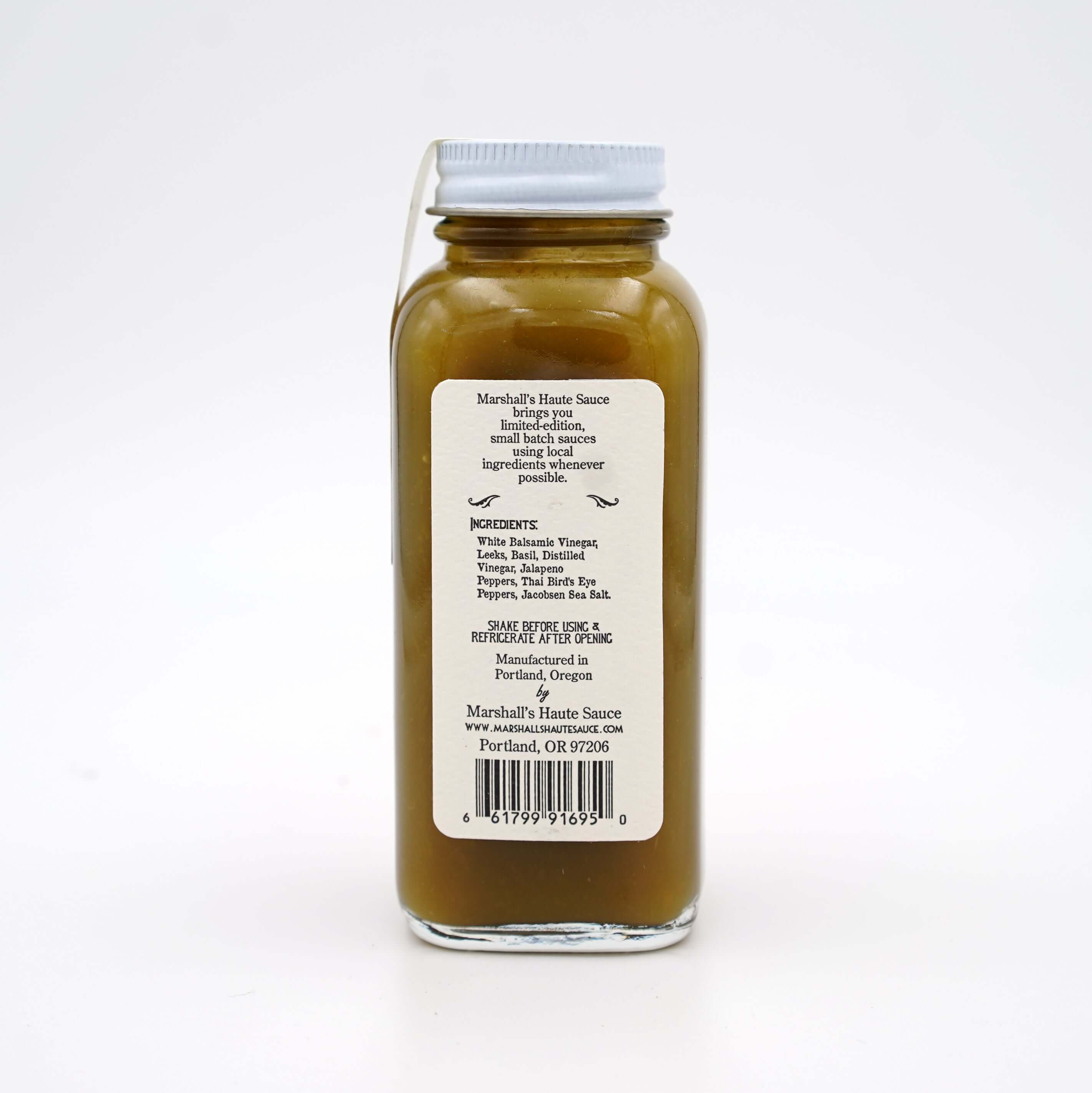 marshall's haute sauce birds eye basil hot sauce back of bottle